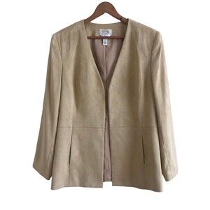 Talbots Faux Suede Mole Skin Blazer 14P Tan Quiet Luxury Academia Office Open